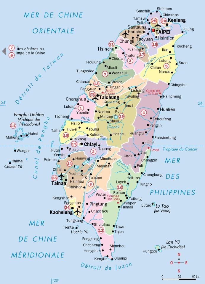 નકશો તાઇવાન શહેરો